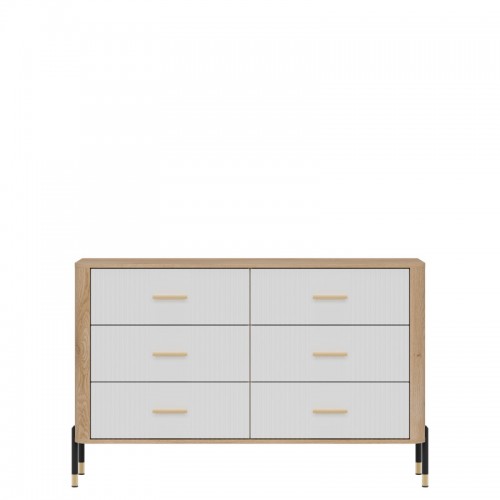 Kumode ar atvilknēm DANTE DT04, Ozols cremona/Balts matēts/Zelts